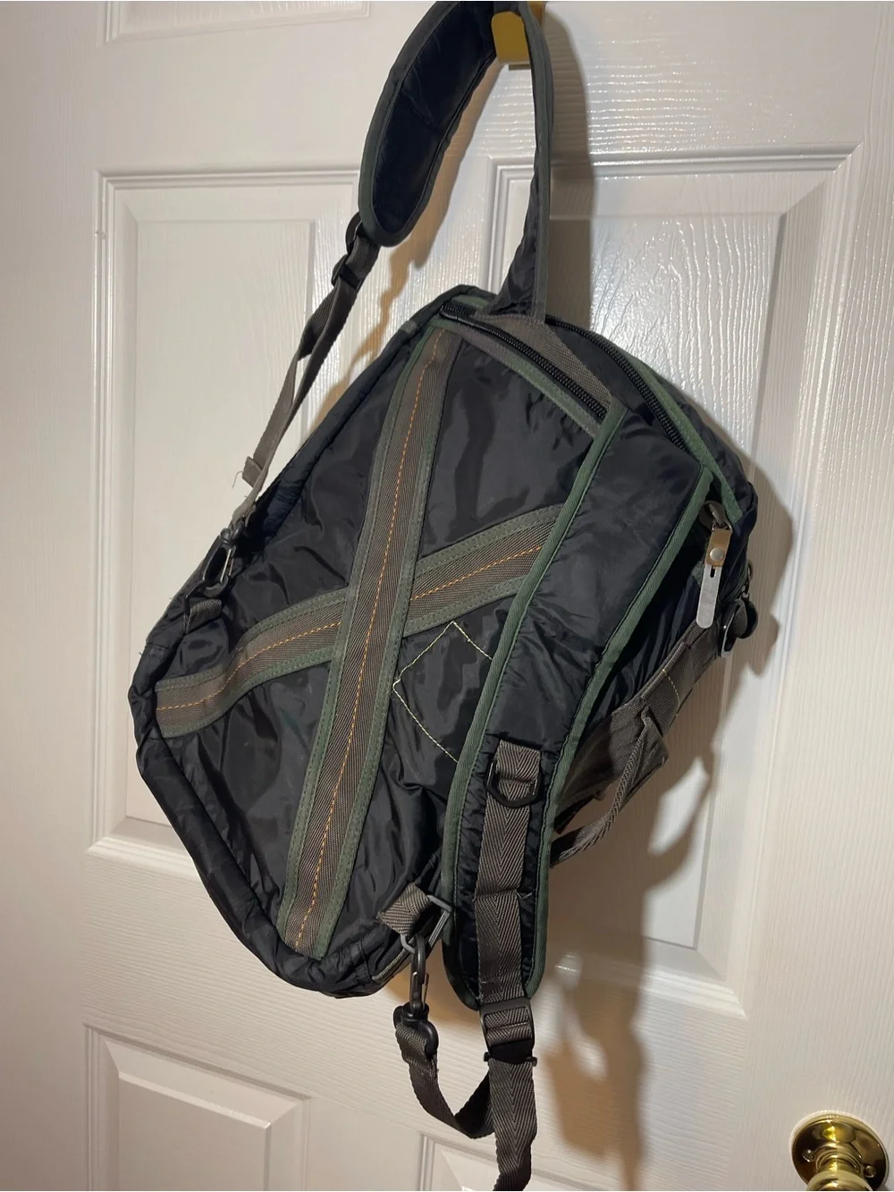 U.S. Polo Assn. Black and Olive Men’s Canvas Backpack with Brown Trim